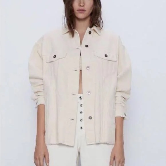 Zara Corduroy Cream Shacket - Picture 2 of 6